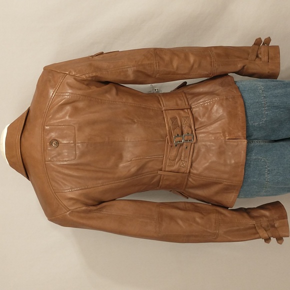 Danier Leather Jacket w Tags Cognac XS Buckles & Pockets - Picture 3 of 16
